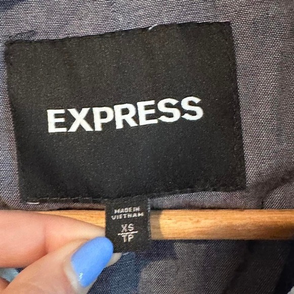 Express Navy Blue and White Striped Trench Coat Belted Size XS - Picture 3 of 6